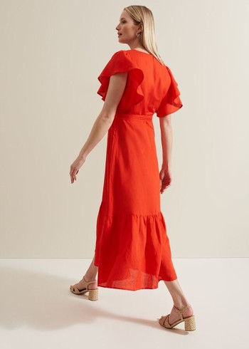 Phase Eight Morgan Red Linen Dress Red Australia | UQ7542638